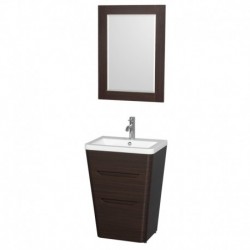 24 inch Pedestal Bathroom Vanity in Espresso, Acrylic-Resin Countertop, Integrated Sink, and 24 inch Mirror