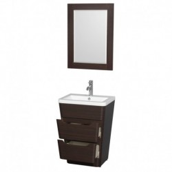 24 inch Pedestal Bathroom Vanity in Espresso, Acrylic-Resin Countertop, Integrated Sink, and 24 inch Mirror