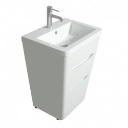 24 inch Pedestal Bathroom Vanity in Glossy White, Acrylic-Resin Countertop, Integrated Sink, and 24 inch Mirror