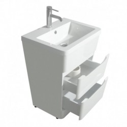 24 inch Pedestal Bathroom Vanity in Glossy White, Acrylic-Resin Countertop, Integrated Sink, and 24 inch Mirror