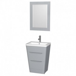 24 inch Pedestal Bathroom Vanity in Gray, Acrylic-Resin Countertop, Integrated Sink, and 24 inch Mirror