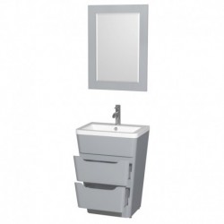 24 inch Pedestal Bathroom Vanity in Gray, Acrylic-Resin Countertop, Integrated Sink, and 24 inch Mirror