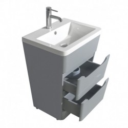 24 inch Pedestal Bathroom Vanity in Gray, Acrylic-Resin Countertop, Integrated Sink, and 24 inch Mirror