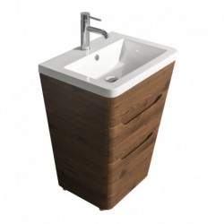 24 inch Pedestal Bathroom Vanity in Walnut, Acrylic-Resin Countertop, Integrated Sink, and 24 inch Mirror