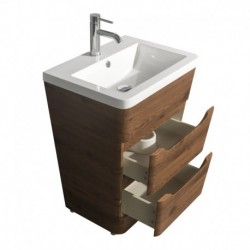 24 inch Pedestal Bathroom Vanity in Walnut, Acrylic-Resin Countertop, Integrated Sink, and 24 inch Mirror