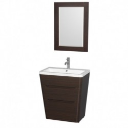 30 inch Pedestal Bathroom Vanity in Espresso, Acrylic-Resin Countertop, Integrated Sink, and 24 inch Mirror