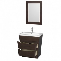 30 inch Pedestal Bathroom Vanity in Espresso, Acrylic-Resin Countertop, Integrated Sink, and 24 inch Mirror