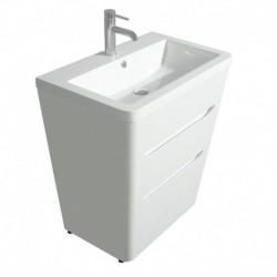 30 inch Pedestal Bathroom Vanity in Glossy White, Acrylic-Resin Countertop, Integrated Sink, and 24 inch Mirror