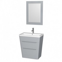 30 inch Pedestal Bathroom Vanity in Gray, Acrylic-Resin Countertop, Integrated Sink, and 24 inch Mirror