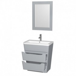 30 inch Pedestal Bathroom Vanity in Gray, Acrylic-Resin Countertop, Integrated Sink, and 24 inch Mirror