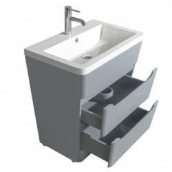 30 inch Pedestal Bathroom Vanity in Gray, Acrylic-Resin Countertop, Integrated Sink, and 24 inch Mirror