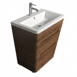 30 inch Pedestal Bathroom Vanity in Walnut, Acrylic-Resin Countertop, Integrated Sink, and 24 inch Mirror