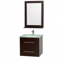 24 inch Single Bathroom Vanity in Espresso, Green Glass Countertop, Square Porcelain Undermount Sink, and 24 inch Mirror