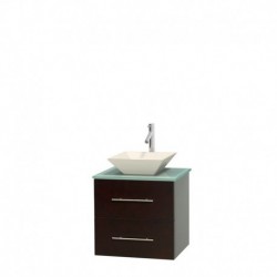 24 inch Single Bathroom Vanity in Espresso, Green Glass Countertop, Pyra Bone Porcelain Sink, and No Mirror