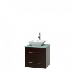 24 inch Single Bathroom Vanity in Espresso, Green Glass Countertop, Pyra White Porcelain Sink, and No Mirror