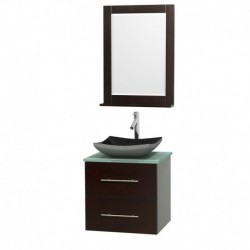 24 inch Single Bathroom Vanity in Espresso, Green Glass Countertop, Altair Black Granite Sink, and 24 inch Mirror