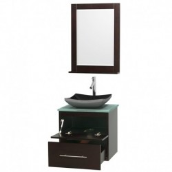 24 inch Single Bathroom Vanity in Espresso, Green Glass Countertop, Altair Black Granite Sink, and 24 inch Mirror