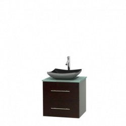 24 inch Single Bathroom Vanity in Espresso, Green Glass Countertop, Altair Black Granite Sink, and No Mirror