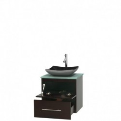 24 inch Single Bathroom Vanity in Espresso, Green Glass Countertop, Altair Black Granite Sink, and No Mirror