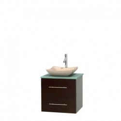 24 inch Single Bathroom Vanity in Espresso, Green Glass Countertop, Avalon Ivory Marble Sink, and No Mirror