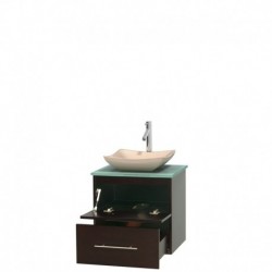 24 inch Single Bathroom Vanity in Espresso, Green Glass Countertop, Avalon Ivory Marble Sink, and No Mirror