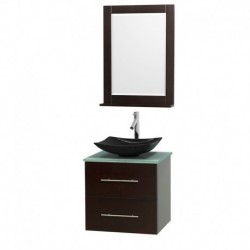 24 inch Single Bathroom Vanity in Espresso, Green Glass Countertop, Arista Black Granite Sink, and 24 inch Mirror