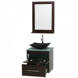 24 inch Single Bathroom Vanity in Espresso, Green Glass Countertop, Arista Black Granite Sink, and 24 inch Mirror