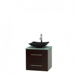 24 inch Single Bathroom Vanity in Espresso, Green Glass Countertop, Arista Black Granite Sink, and No Mirror