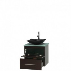 24 inch Single Bathroom Vanity in Espresso, Green Glass Countertop, Arista Black Granite Sink, and No Mirror