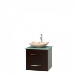 24 inch Single Bathroom Vanity in Espresso, Green Glass Countertop, Arista Ivory Marble Sink, and No Mirror