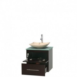 24 inch Single Bathroom Vanity in Espresso, Green Glass Countertop, Arista Ivory Marble Sink, and No Mirror