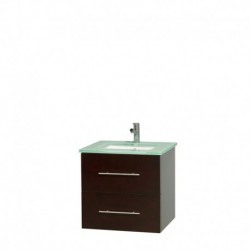 24 inch Single Bathroom Vanity in Espresso, Green Glass Countertop, Undermount Square Sink, and No Mirror