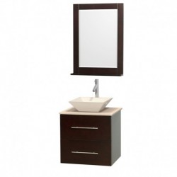 24 inch Single Bathroom Vanity in Espresso, Ivory Marble Countertop, Pyra Bone Porcelain Sink, and 24 inch Mirror