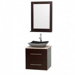 24 inch Single Bathroom Vanity in Espresso, Ivory Marble Countertop, Altair Black Granite Sink, and 24 inch Mirror