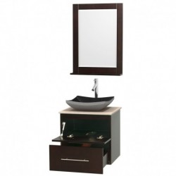 24 inch Single Bathroom Vanity in Espresso, Ivory Marble Countertop, Altair Black Granite Sink, and 24 inch Mirror