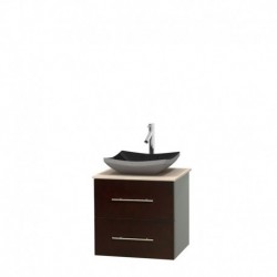 24 inch Single Bathroom Vanity in Espresso, Ivory Marble Countertop, Altair Black Granite Sink, and No Mirror