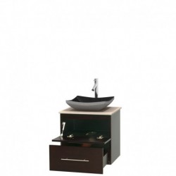 24 inch Single Bathroom Vanity in Espresso, Ivory Marble Countertop, Altair Black Granite Sink, and No Mirror