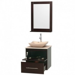 24 inch Single Bathroom Vanity in Espresso, Ivory Marble Countertop, Avalon Ivory Marble Sink, and 24 inch Mirror