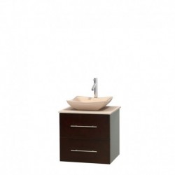 24 inch Single Bathroom Vanity in Espresso, Ivory Marble Countertop, Avalon Ivory Marble Sink, and No Mirror