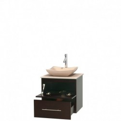 24 inch Single Bathroom Vanity in Espresso, Ivory Marble Countertop, Avalon Ivory Marble Sink, and No Mirror