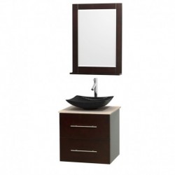 24 inch Single Bathroom Vanity in Espresso, Ivory Marble Countertop, Arista Black Granite Sink, and 24 inch Mirror