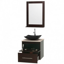 24 inch Single Bathroom Vanity in Espresso, Ivory Marble Countertop, Arista Black Granite Sink, and 24 inch Mirror