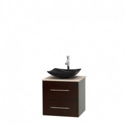 24 inch Single Bathroom Vanity in Espresso, Ivory Marble Countertop, Arista Black Granite Sink, and No Mirror