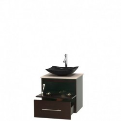 24 inch Single Bathroom Vanity in Espresso, Ivory Marble Countertop, Arista Black Granite Sink, and No Mirror