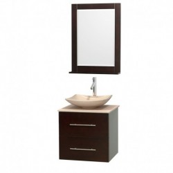 24 inch Single Bathroom Vanity in Espresso, Ivory Marble Countertop, Arista Ivory Marble Sink, and 24 inch Mirror