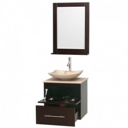 24 inch Single Bathroom Vanity in Espresso, Ivory Marble Countertop, Arista Ivory Marble Sink, and 24 inch Mirror