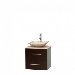 24 inch Single Bathroom Vanity in Espresso, Ivory Marble Countertop, Arista Ivory Marble Sink, and No Mirror