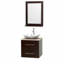 24 inch Single Bathroom Vanity in Espresso, Ivory Marble Countertop, Arista White Carrera Marble Sink, and 24 inch Mirror