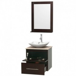 24 inch Single Bathroom Vanity in Espresso, Ivory Marble Countertop, Arista White Carrera Marble Sink, and 24 inch Mirror