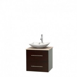 24 inch Single Bathroom Vanity in Espresso, Ivory Marble Countertop, Arista White Carrera Marble Sink, and No Mirror